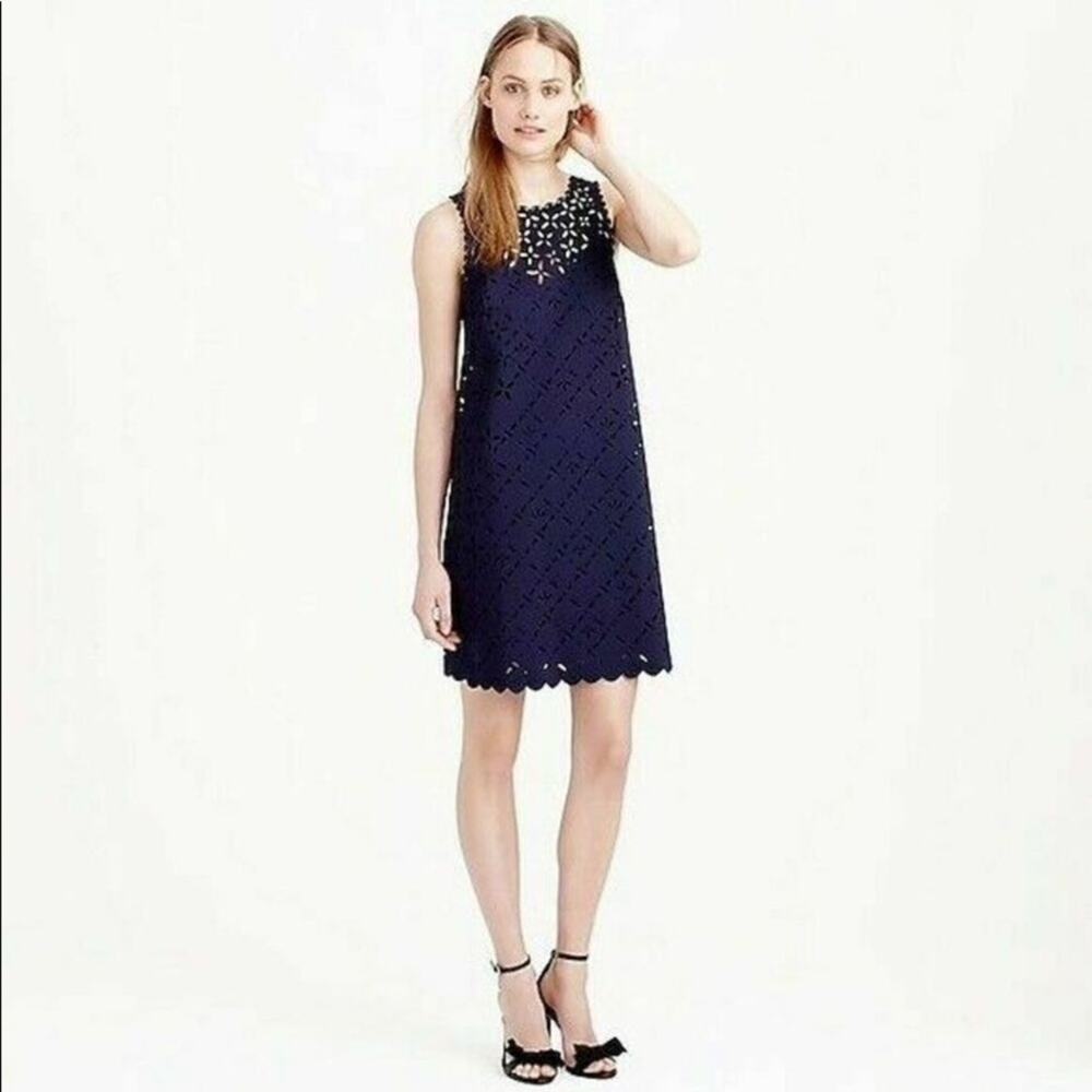 J Crew Lasercut Floral Shift Dress Perforated Blue